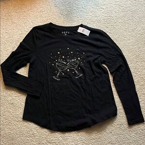 LOFT Black New Year Graphic Long Sleeve Top
